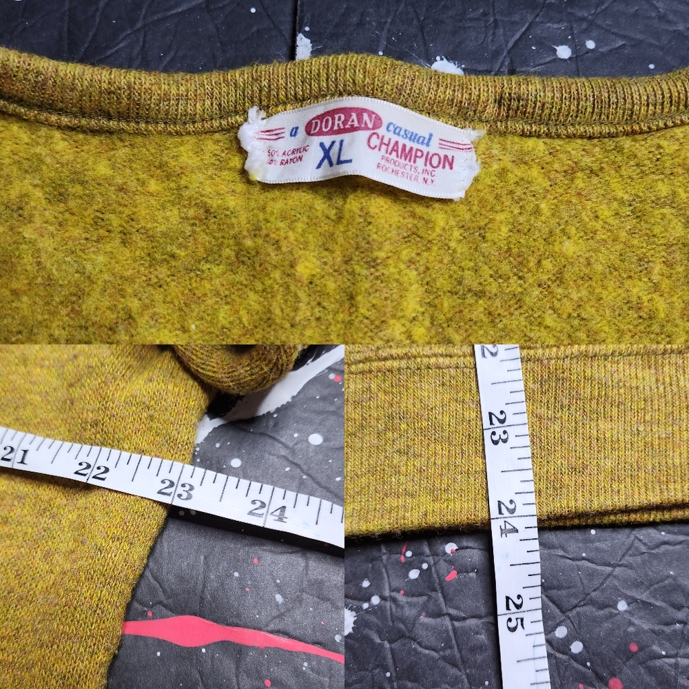 Vintage 1950s Champion men's mustard Roman Catholic basketball v-neck sweater XL - Picture 7 of 7